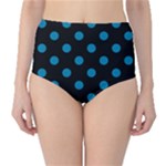 Polka Dots - Cerulean on Black High-Waist Bikini Bottoms