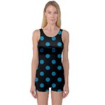 Polka Dots - Cerulean on Black One Piece Boyleg Swimsuit