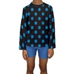 Polka Dots - Cerulean on Black Kid s Long Sleeve Swimwear