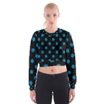 Polka Dots - Cerulean on Black Women s Cropped Sweatshirt