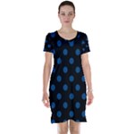 Polka Dots - Dark Cerulean on Black Short Sleeve Nightdress