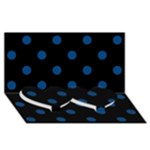 Polka Dots - Dark Cerulean on Black Twin Heart Bottom 3D Greeting Card (8x4)