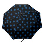 Polka Dots - Dark Cerulean on Black Folding Umbrella