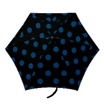 Polka Dots - Dark Cerulean on Black Mini Umbrella