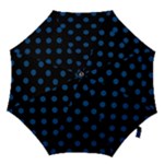 Polka Dots - Dark Cerulean on Black Hook Handle Umbrella (Medium)