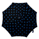 Polka Dots - Dark Cerulean on Black Hook Handle Umbrella (Large)