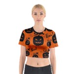 Halloween black pumpkins pattern Cotton Crop Top