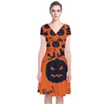 Halloween black pumpkins pattern Short Sleeve Front Wrap Dress