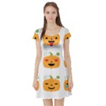 Halloween Pumpkin Emojis Short Sleeve Skater Dress