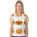 Halloween Pumpkin Emojis Women s V-Neck Sport Mesh Tee