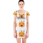 Halloween Pumpkin Emojis Short Sleeve Bodycon Dress