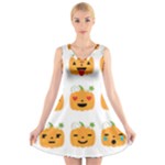 Halloween Pumpkin Emojis V-Neck Sleeveless Dress