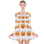 Halloween Pumpkin Emojis Long Sleeve Velvet Skater Dress