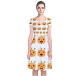 Halloween Pumpkin Emojis Short Sleeve Front Wrap Dress