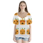 Halloween Pumpkin Emojis V-Neck Flutter Sleeve Top