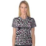 Pink Leopard Print Women s V-Neck Sport Mesh Tee