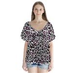 Pink Leopard Print V-Neck Flutter Sleeve Top