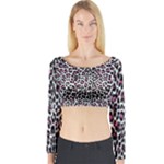 Pink Leopard Print Long Sleeve Crop Top (Tight Fit)