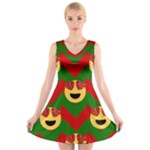 Christmas Heart Eye Emoji V-Neck Sleeveless Dress