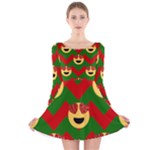 Christmas Heart Eye Emoji Long Sleeve Velvet Skater Dress