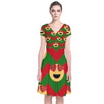 Christmas Heart Eye Emoji Short Sleeve Front Wrap Dress