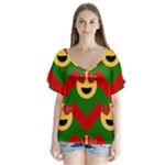 Christmas Heart Eye Emoji V-Neck Flutter Sleeve Top