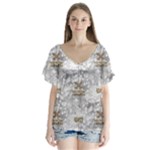 Christmas Silver Festivus V-Neck Flutter Sleeve Top