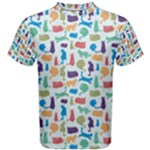 Blue Colorful Cats Silhouettes Pattern Men s Cotton Tee