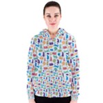 Blue Colorful Cats Silhouettes Pattern Women s Zipper Hoodie