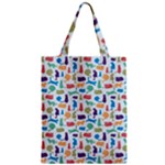 Blue Colorful Cats Silhouettes Pattern Zipper Classic Tote Bag