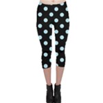 Polka Dots - Light Blue on Black Capri Leggings