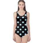 Polka Dots - Light Blue on Black One Piece Swimsuit