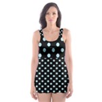 Polka Dots - Light Blue on Black Skater Dress Swimsuit