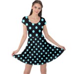 Polka Dots - Electric Blue on Black Cap Sleeve Dress