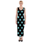 Polka Dots - Electric Blue on Black Fitted Maxi Dress