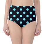 Polka Dots - Electric Blue on Black High-Waist Bikini Bottoms