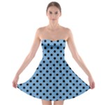 Polka Dots - Black on Iceberg Blue Strapless Bra Top Dress