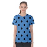 Polka Dots - Black on Steel Blue Women s Cotton Tee