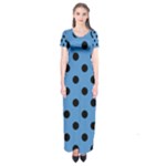 Polka Dots - Black on Steel Blue Short Sleeve Maxi Dress