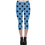 Polka Dots - Black on Steel Blue Capri Leggings