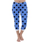 Polka Dots - Black on Cornflower Blue Capri Winter Leggings