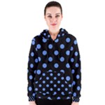 Polka Dots - Cornflower Blue on Black Women s Zipper Hoodie