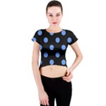 Polka Dots - Cornflower Blue on Black Crew Neck Crop Top