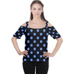 Polka Dots - Cornflower Blue on Black Women s Cutout Shoulder Tee