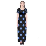 Polka Dots - Cornflower Blue on Black Short Sleeve Maxi Dress