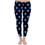 Polka Dots - Cornflower Blue on Black Winter Leggings