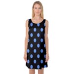 Polka Dots - Cornflower Blue on Black Sleeveless Satin Nightdress