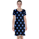 Polka Dots - Cornflower Blue on Black Short Sleeve Nightdress