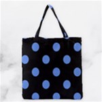 Polka Dots - Cornflower Blue on Black Grocery Tote Bag