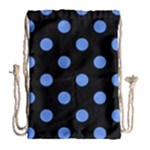 Polka Dots - Cornflower Blue on Black Drawstring Bag (Large)